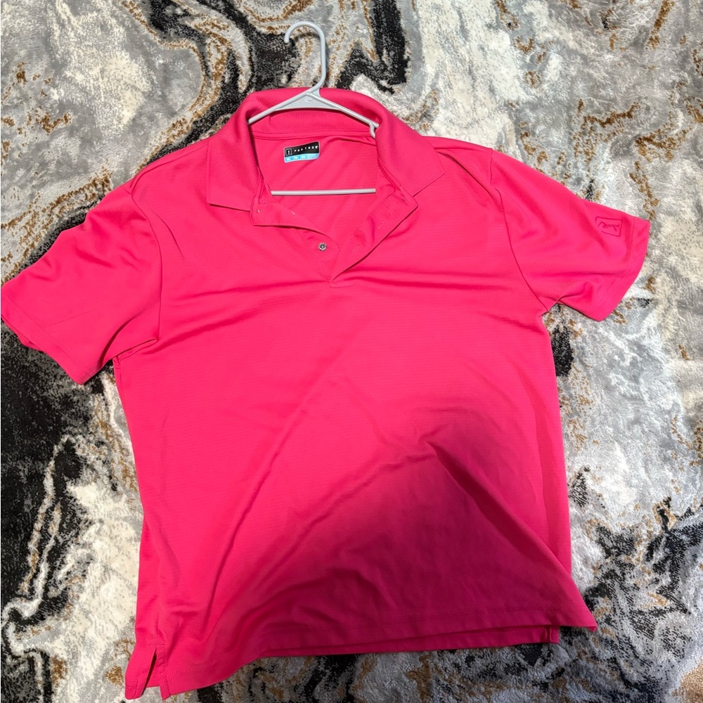 PGA Tour Pink Fitted Short Sleeve Polo Shirt